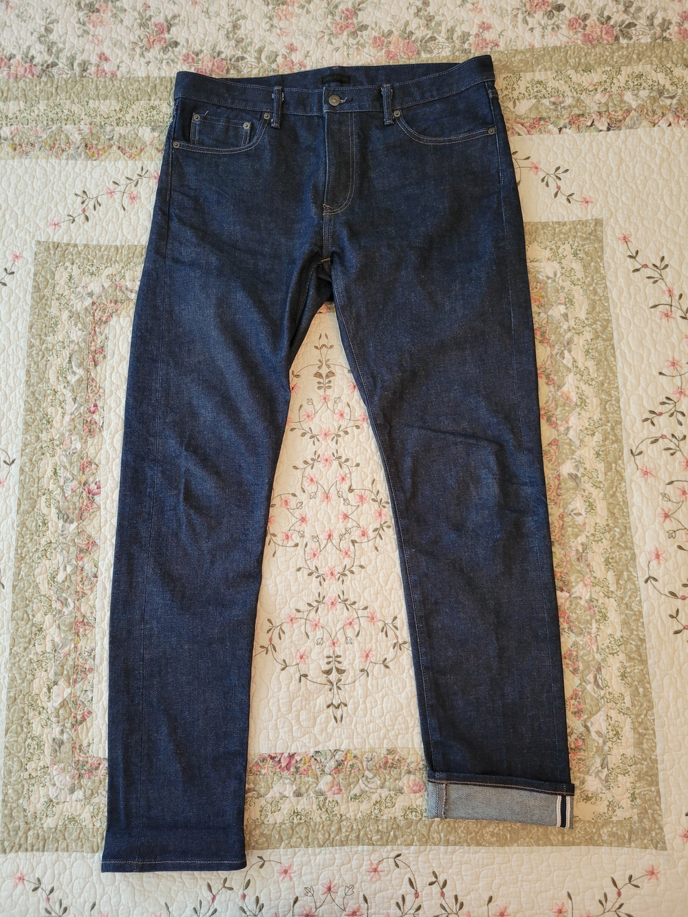 Uniqlo Selvedge Dark Blue Slim Straight Jeans 36x34